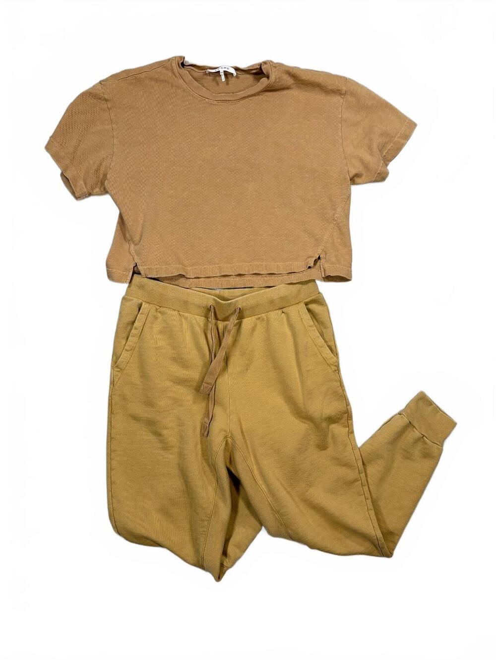 FRAME Vintage Camel 100% Organic Pima Cotton Lounge Set Quiet Luxury Size S